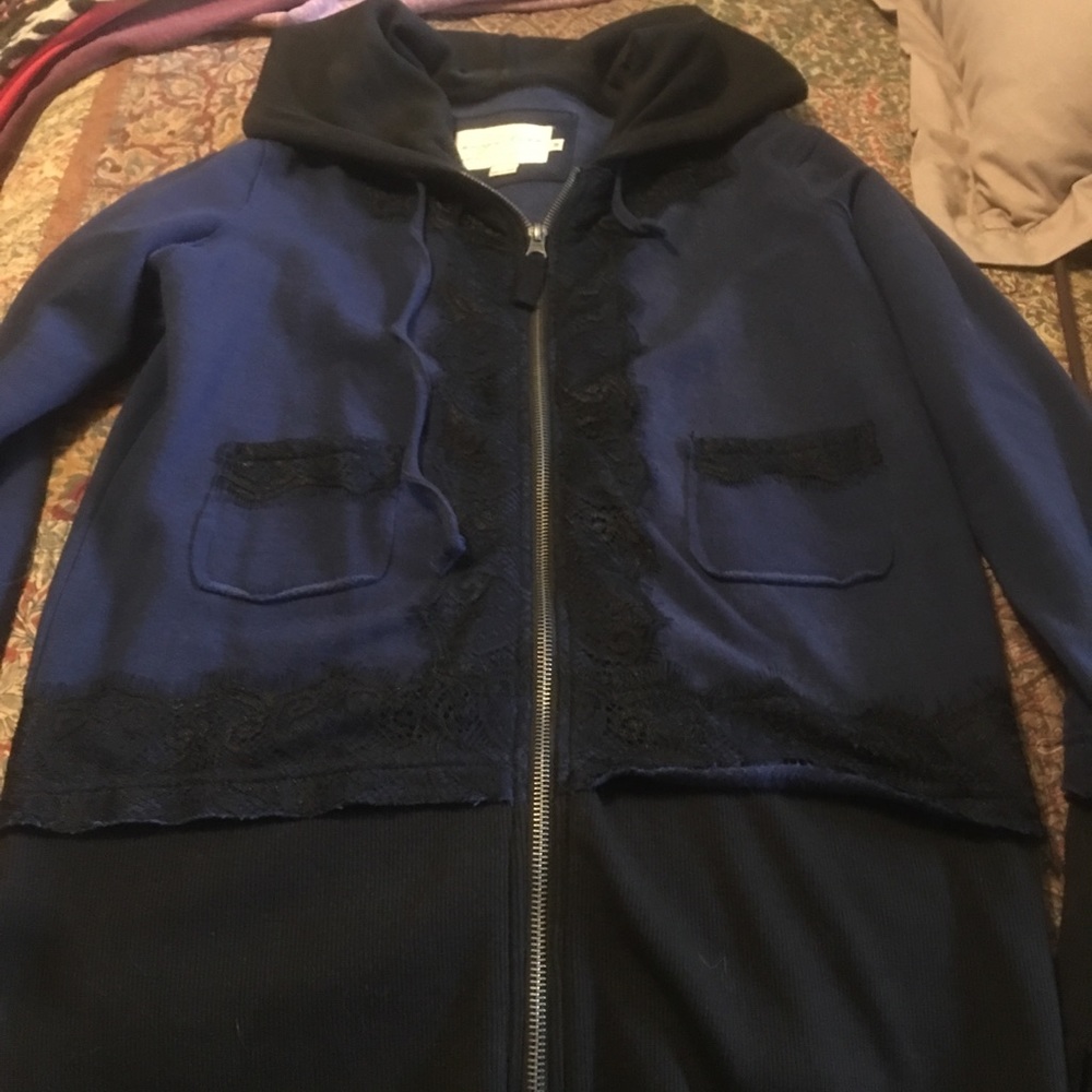 Evy’s Tree navy and black hoodie with lace detail